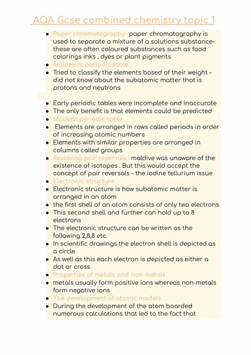 AQA Gcse combined chemistry topic 1
An element: an element consists of only one type of
atom - some elements are diatomic this means they
oc