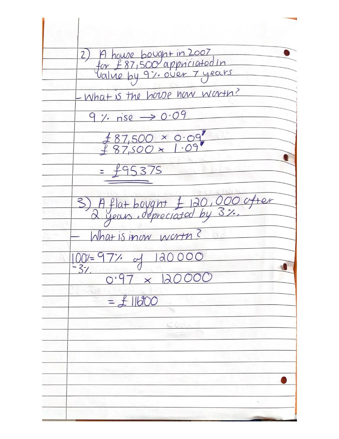 Percentages
1) Jennifer buys
After 2
by 30.
a) calculate the depreciation.
20
car for
x years its value has depreciated.
30% of £9550
0.3×95