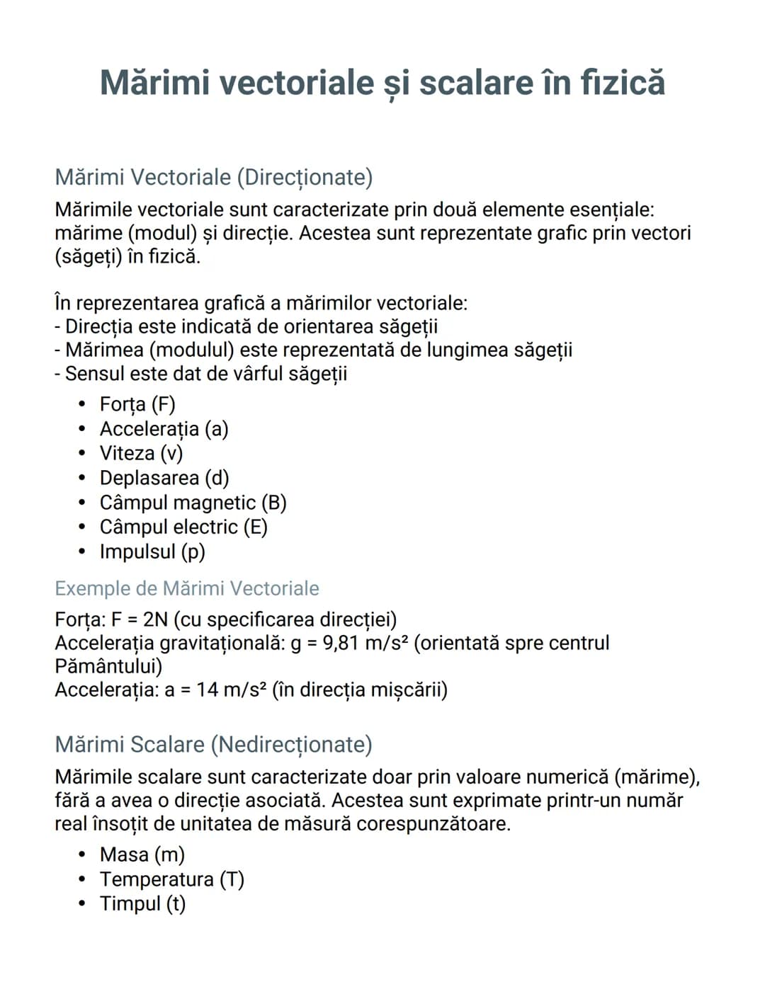 # Mărimi vectoriale și scalare în fizică

Mărimi Vectoriale (Direcționate)
Mărimile vectoriale sunt caracterizate prin două elemente esenția