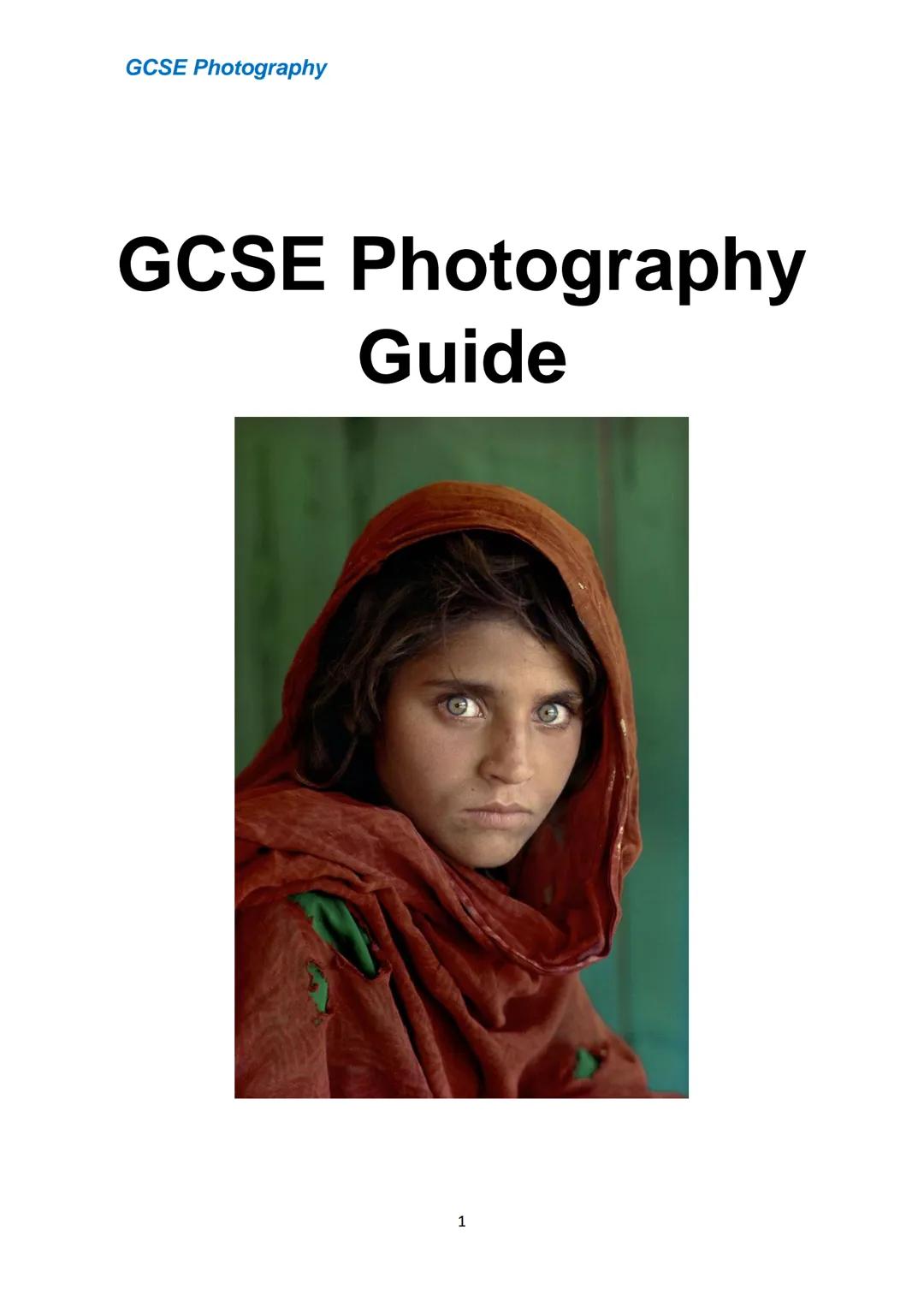 # GCSE Photography

# GCSE Photography Guide

1 GCSE Photography
Mark Scheme and Checklist
AO1 Contextual
Understanding
Develop ideas
showin