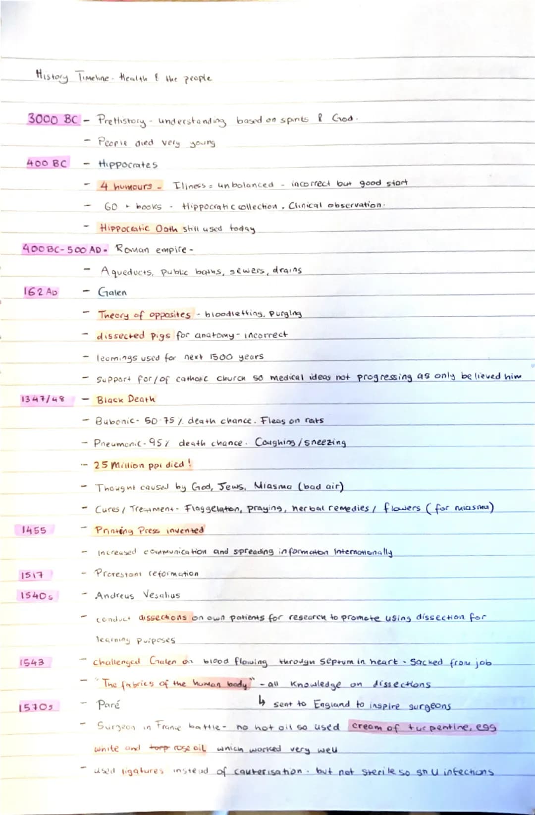 --- OCR Start ---
History Timeline Health & the propte
3000 BC- Prettistory- understanding based on spirits & God.
400 BC
People died very y