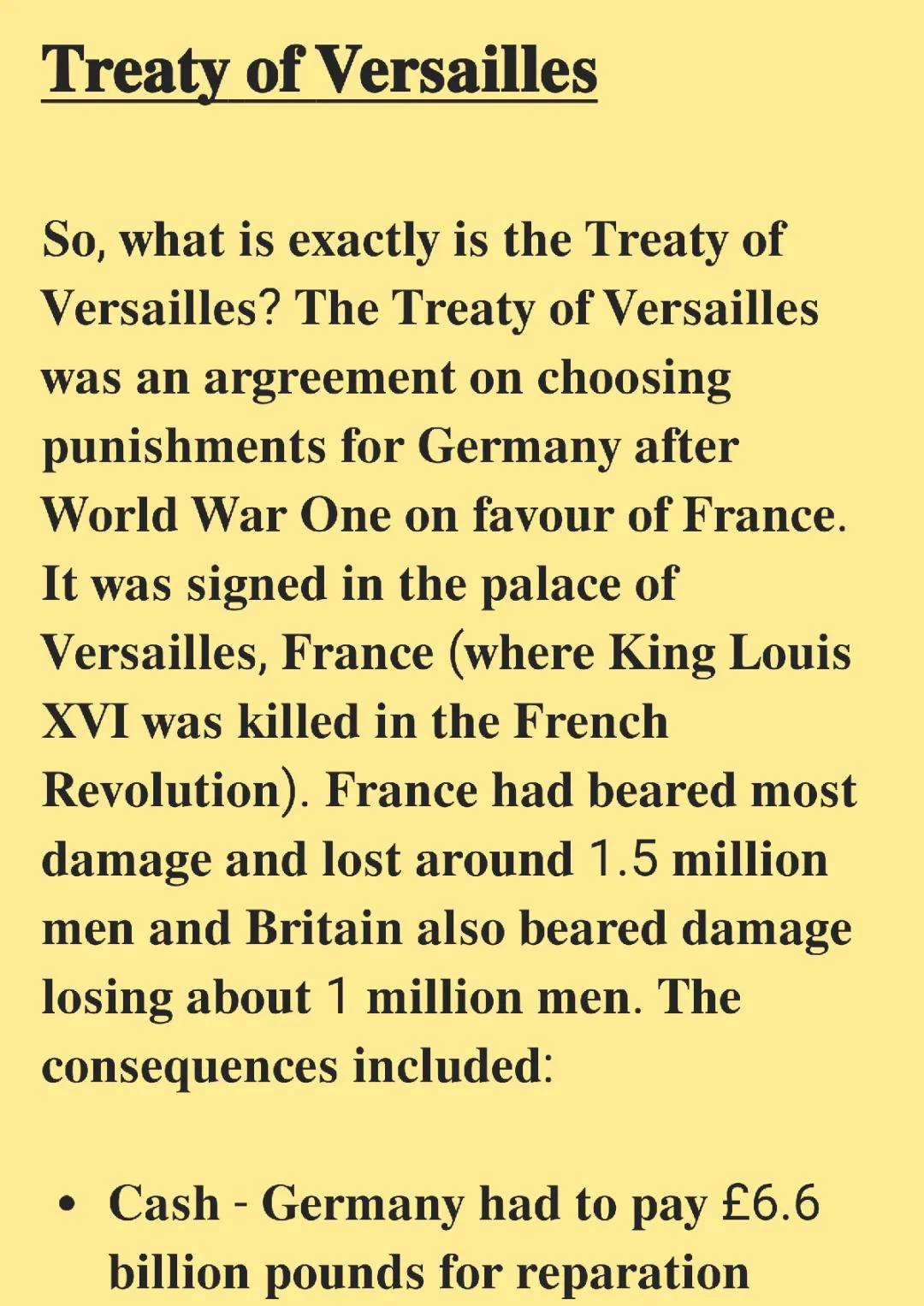 Treaty of Versailles Revision notes