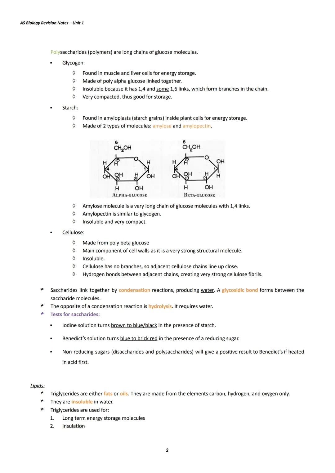 AS Biology Revision Notes - Unit 1
Water:
*
*
*
*
Topic 1: Lifestyle, Health, and Risk
Water molecules are non-linear and polar molecules be