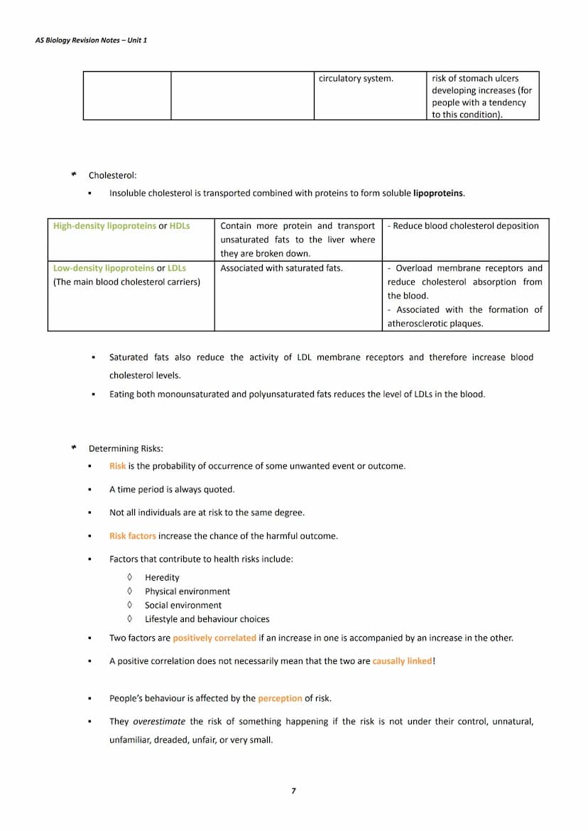 AS Biology Revision Notes - Unit 1
Water:
*
*
*
*
Topic 1: Lifestyle, Health, and Risk
Water molecules are non-linear and polar molecules be