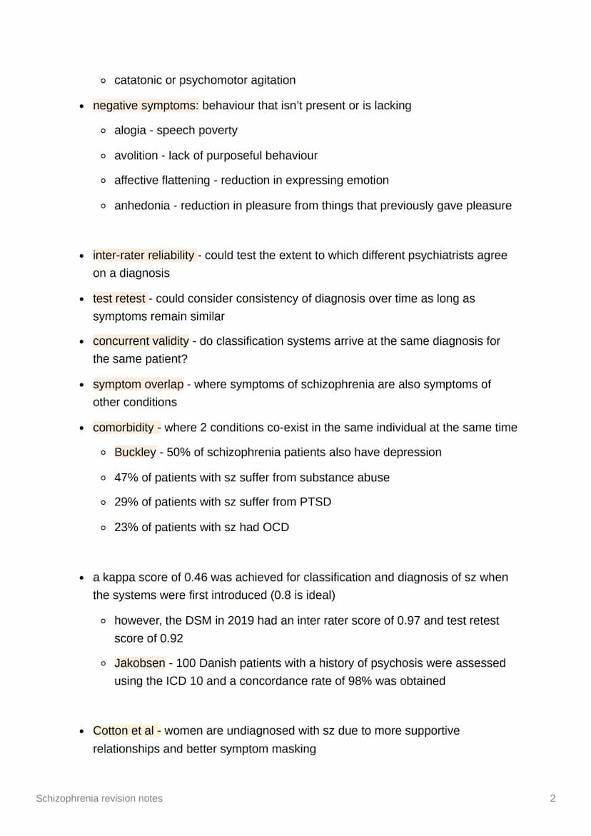 Schizophrenia revision notes
Diagnosis and Classification
• classification - the process of organising symptoms into categories based on
whi
