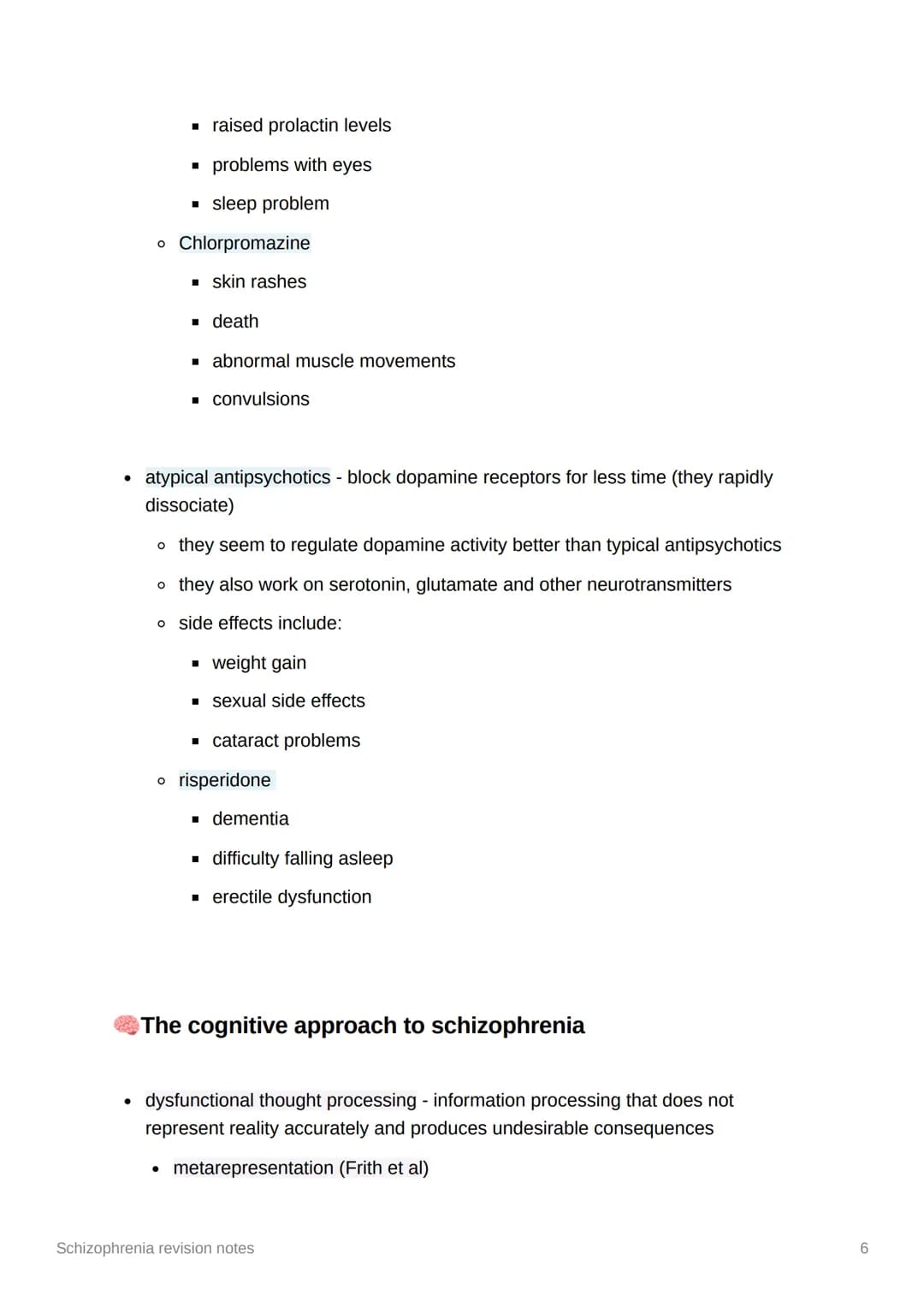 Schizophrenia revision notes
Diagnosis and Classification
• classification - the process of organising symptoms into categories based on
whi