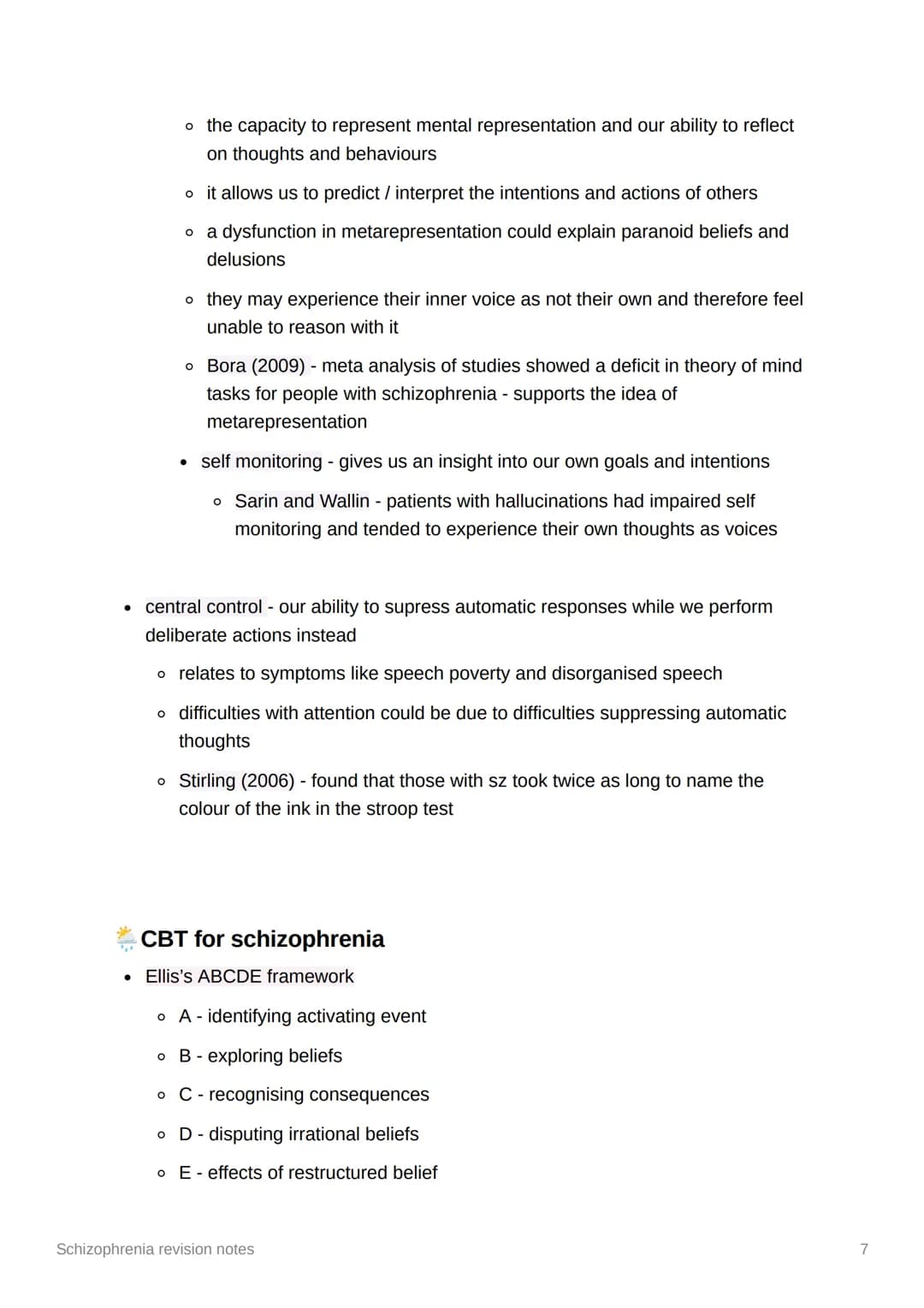 Schizophrenia revision notes
Diagnosis and Classification
• classification - the process of organising symptoms into categories based on
whi