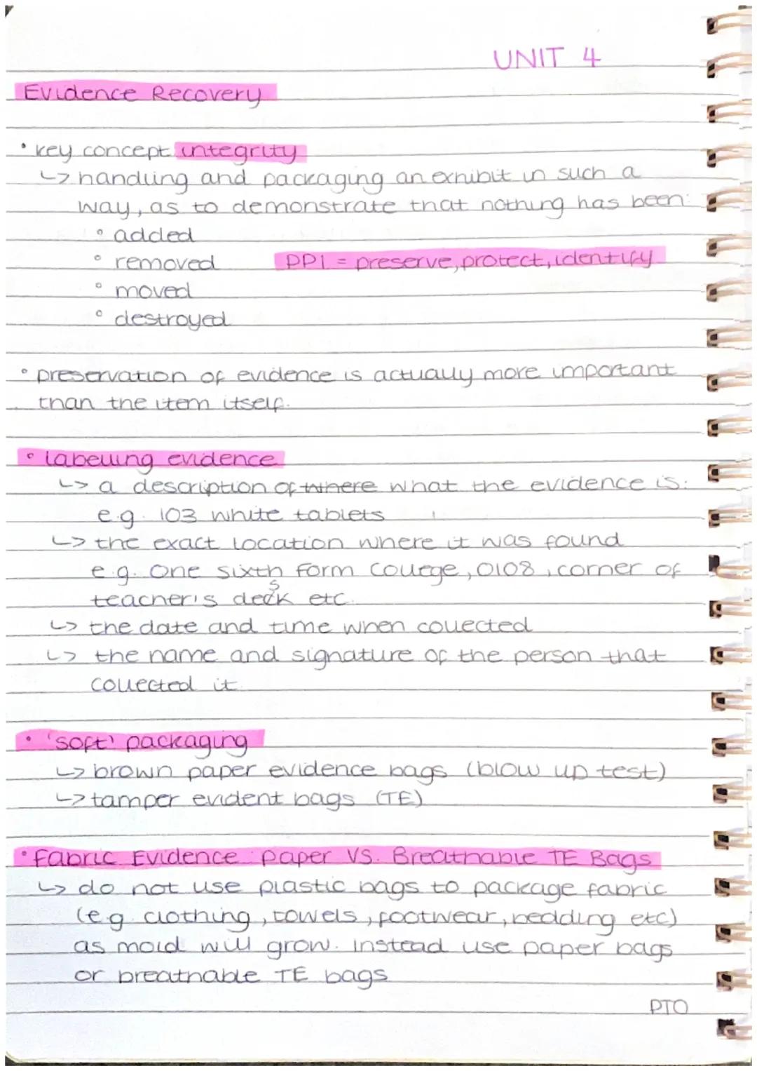 Evidence Recovery.
• key concept integrity
> handling and packaging an exhibit in such a
way, as to demonstrate that nothing has been:
O
add