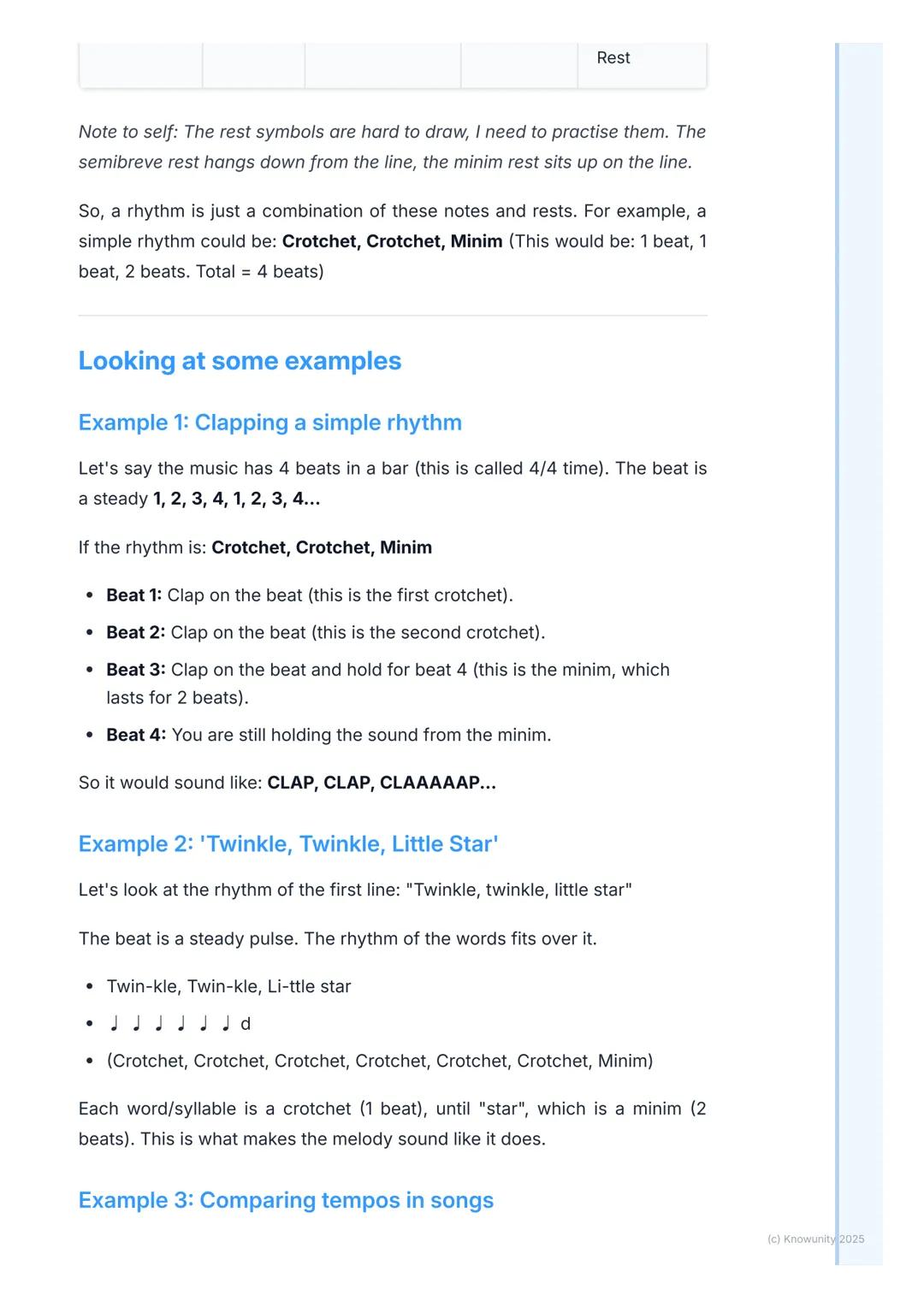 # Rhythm and Beat

What are rhythm and beat?

Rhythm and beat are like the skeleton of a piece of music. The beat is the
steady pulse that y