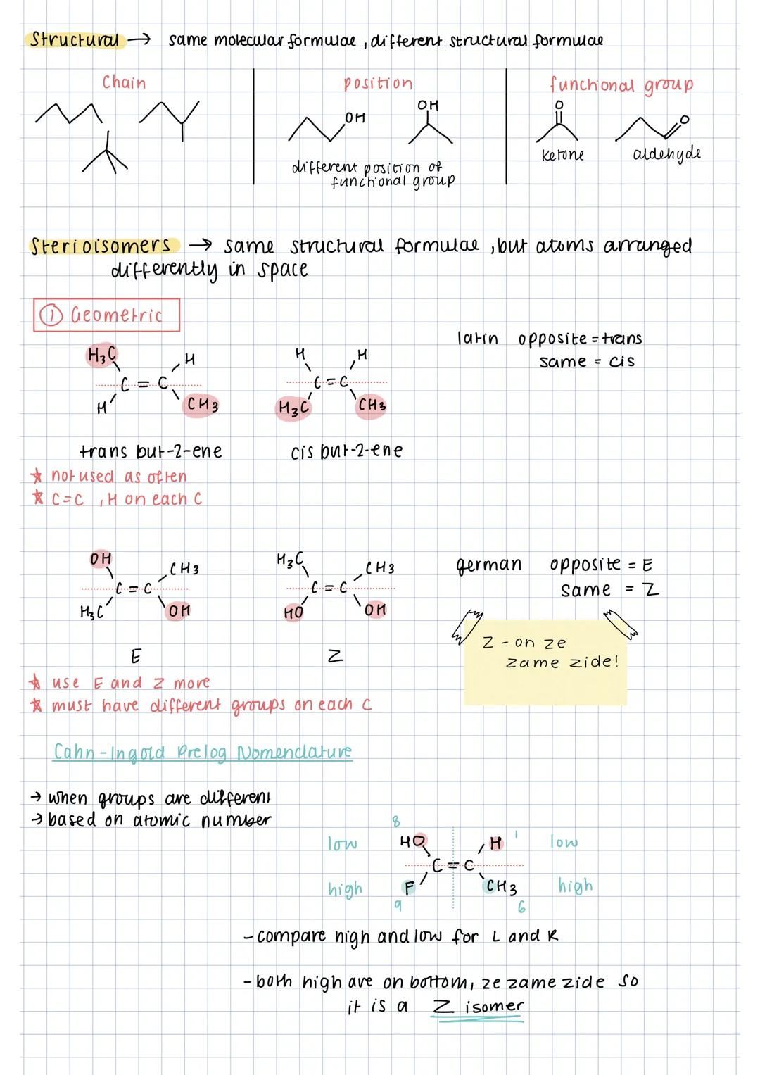 Structural → same molecular formulae, different structural formulae.
Chain
ㅅ
Y
1 Geometric
H₂C
M²
OH
trans but-2-ene
H3C
H
not used as often