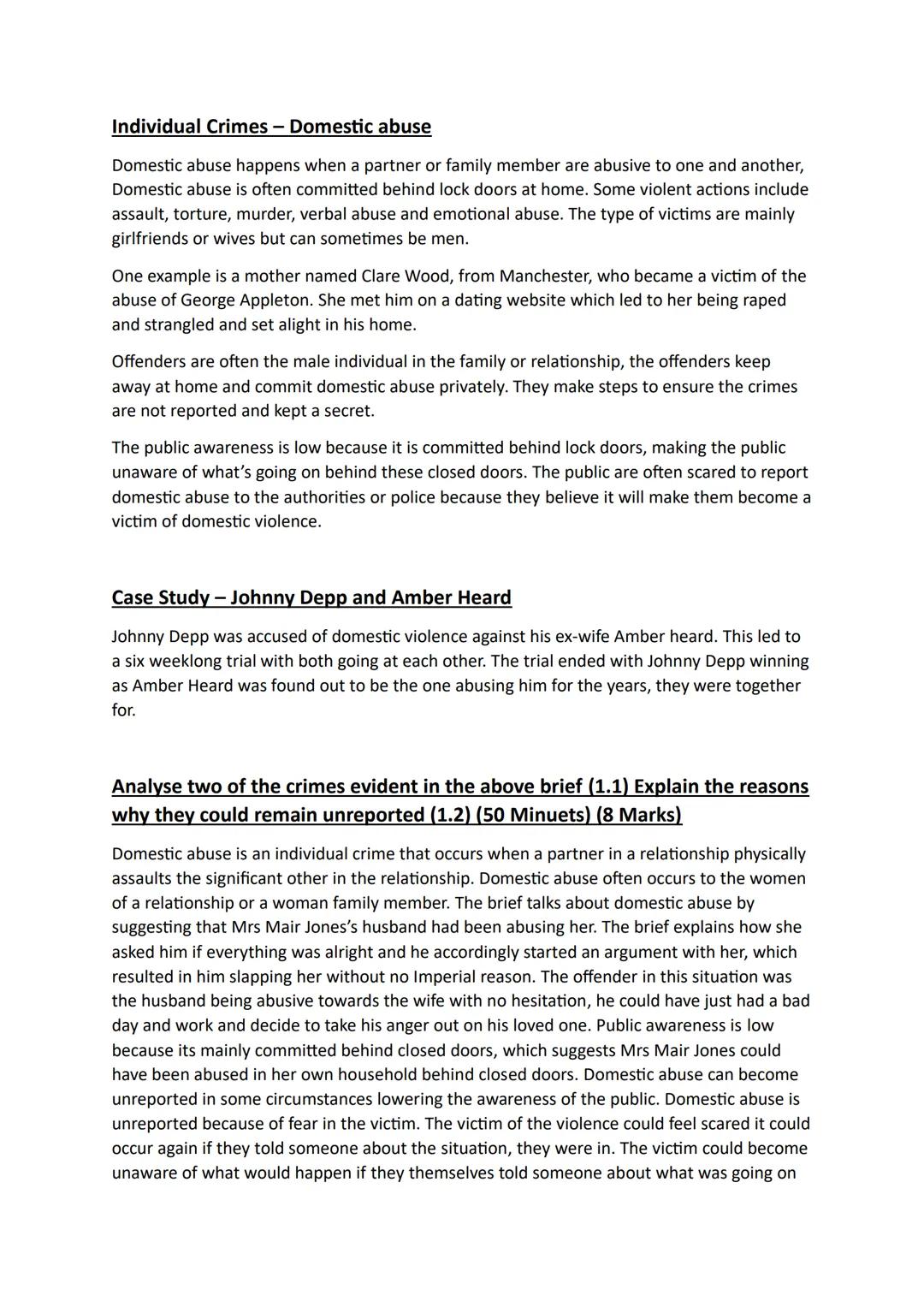 Unit 1.1- Changing Awareness of crime (Analyse different types of crime)
Criminal -
Actions that will constitute an offence under English an