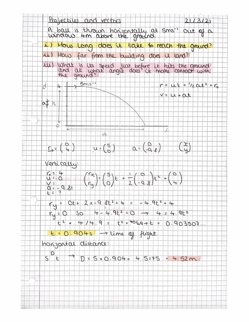 Projectile motion
If you were to shoot a ball upwards with the
vertical component. relocity as a projectile
then they'll hit
the
ground at t