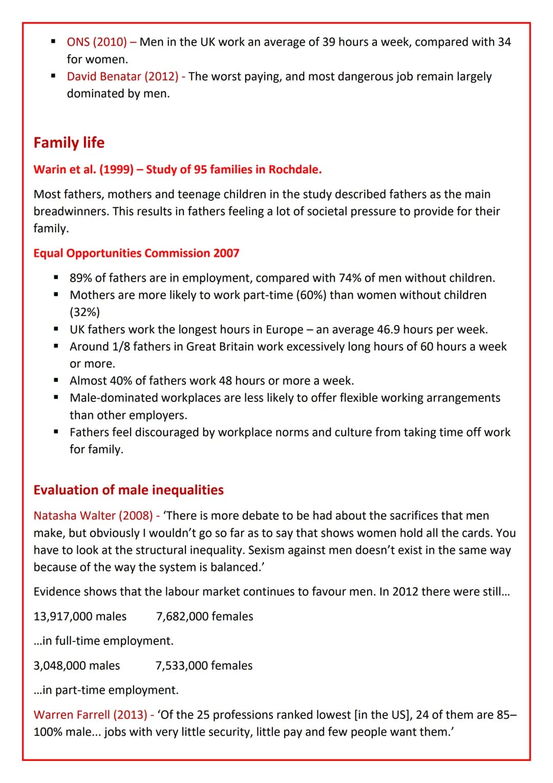 Gender Inequality - Statistics
All the statistics in these documents are from different sources, they are not written and
found through my o