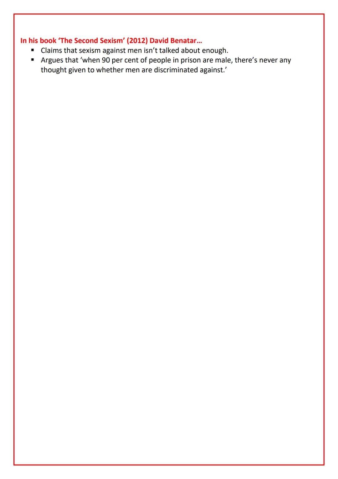 Gender Inequality - Statistics
All the statistics in these documents are from different sources, they are not written and
found through my o
