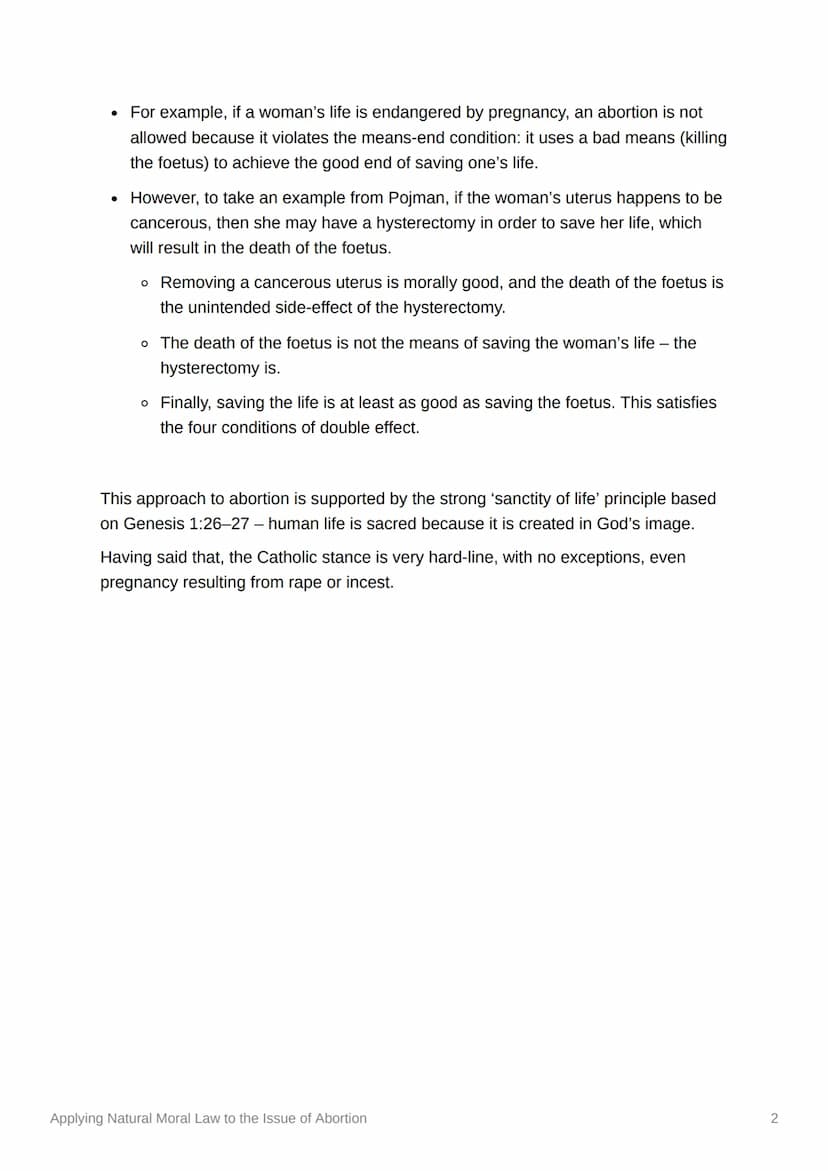 Applying Natural Moral Law to
the Issue of Abortion
Abortion in Aquinas' Writings
Aquinas held that a human person with a rational soul is p