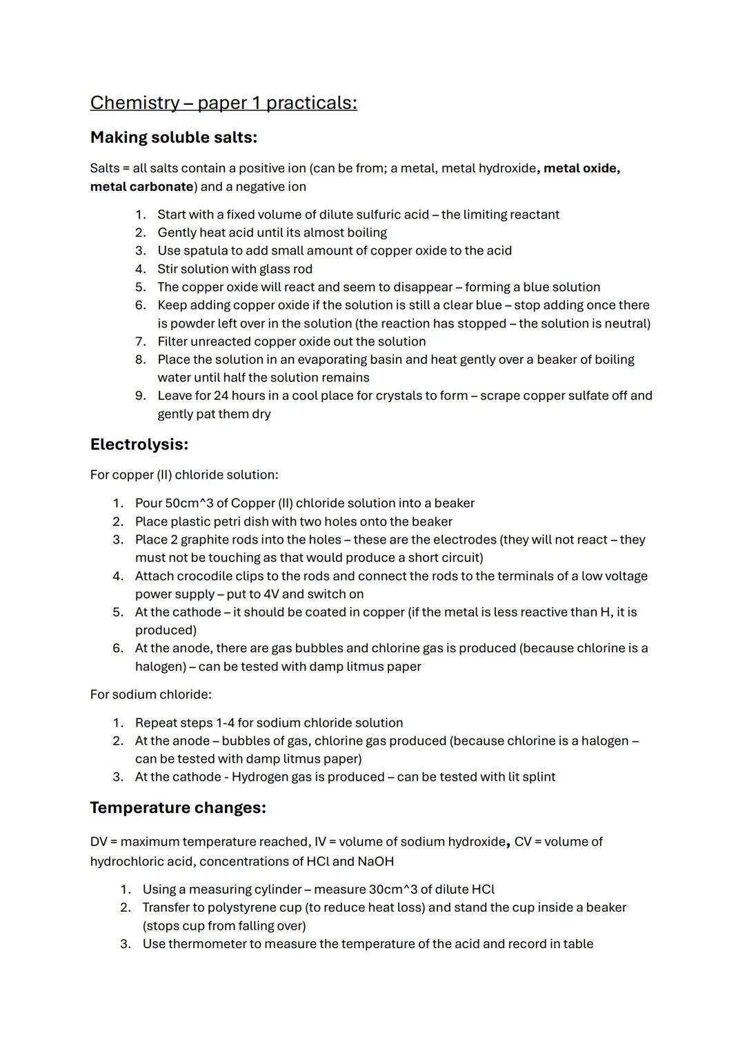 Paper 1 chemistry GCSE required practicals 