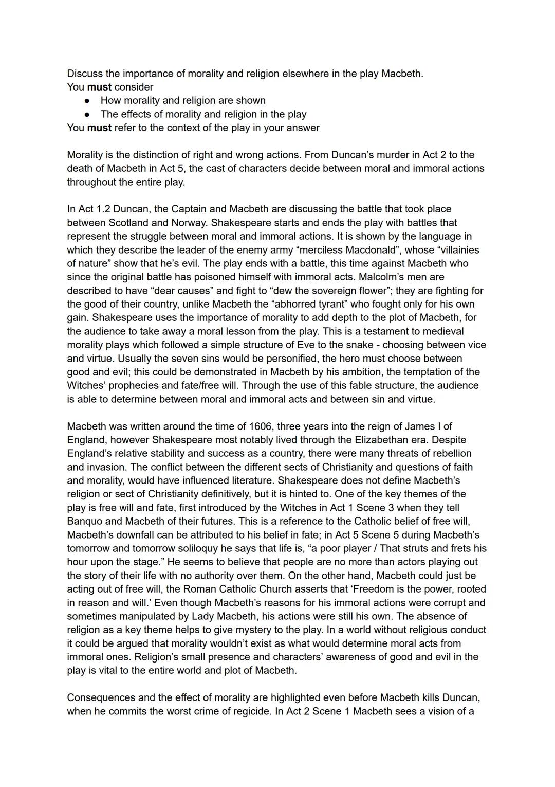 Importance of morality and religion in Macbeth.