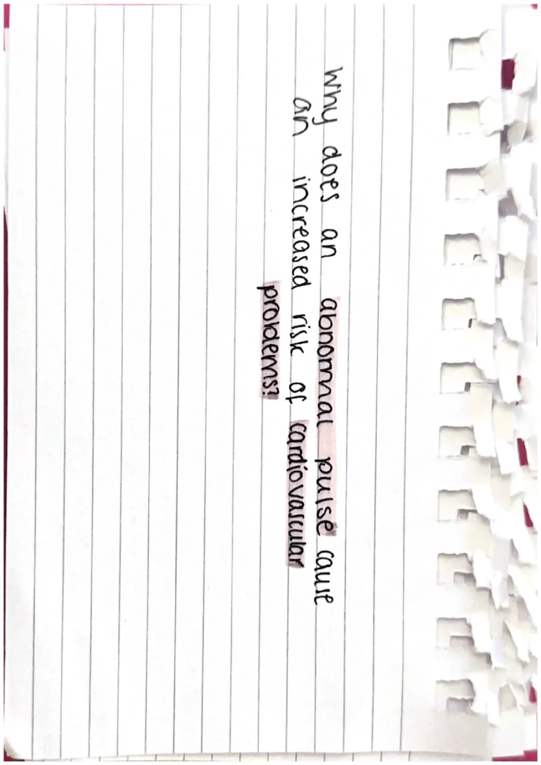 LELCE
Why does an
an
abnormal pulse cause
increased risk of cardiovascular
probdems? the
The ventricles don't fill with blood properly so
he