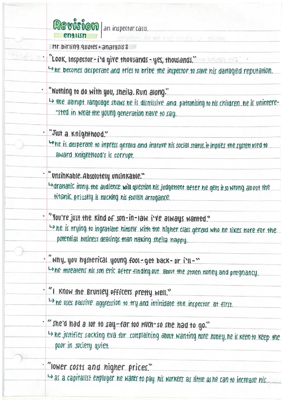 An Inspector Calls - Mr Birling Quotes & Analysis