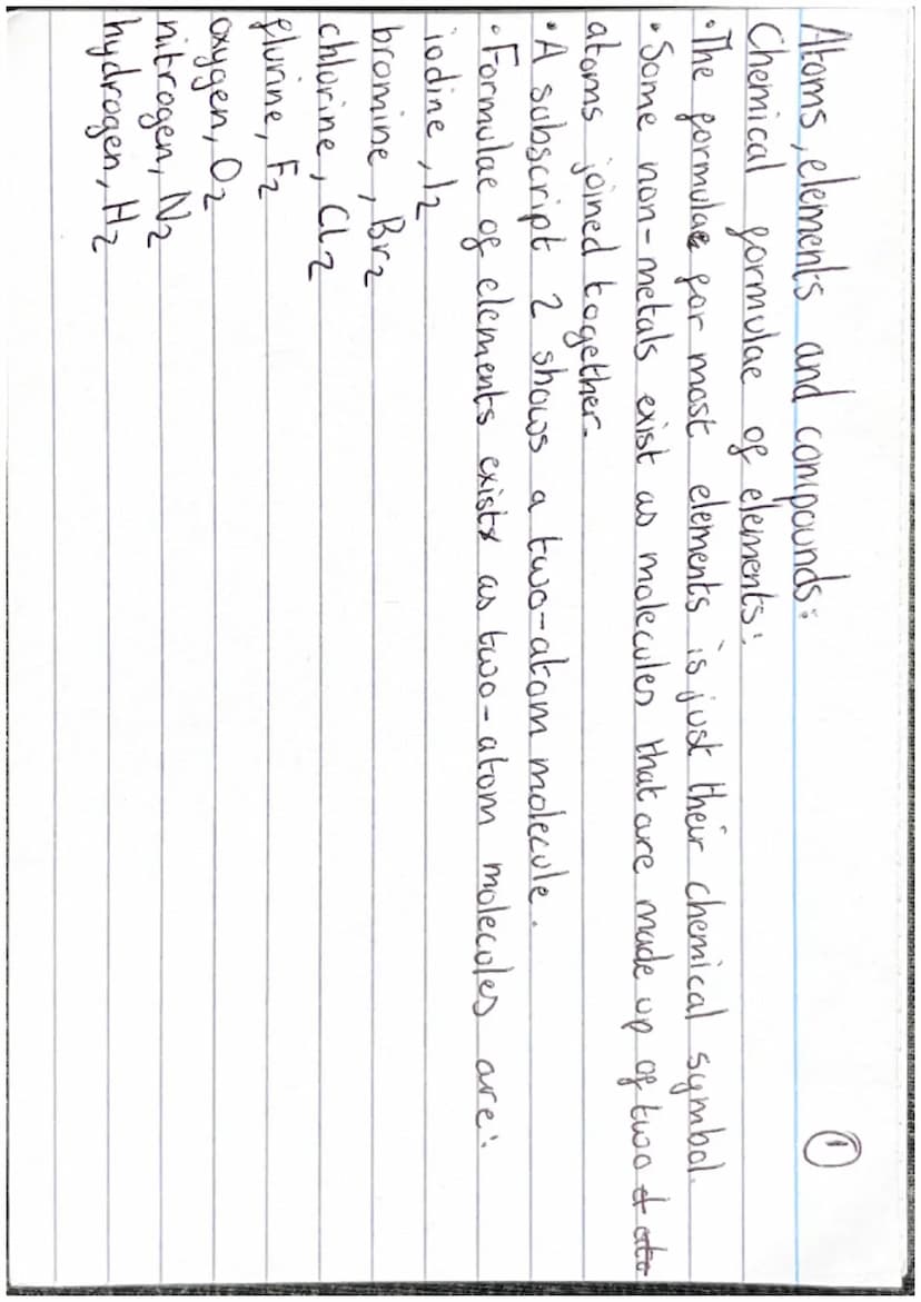 ATOMS ELEMENTS
AND COMPOUNDS
Chemistry: Paper 1 Atoms, elements and compounds:
Chemical formulae of elements:
0
•The formulae for most eleme