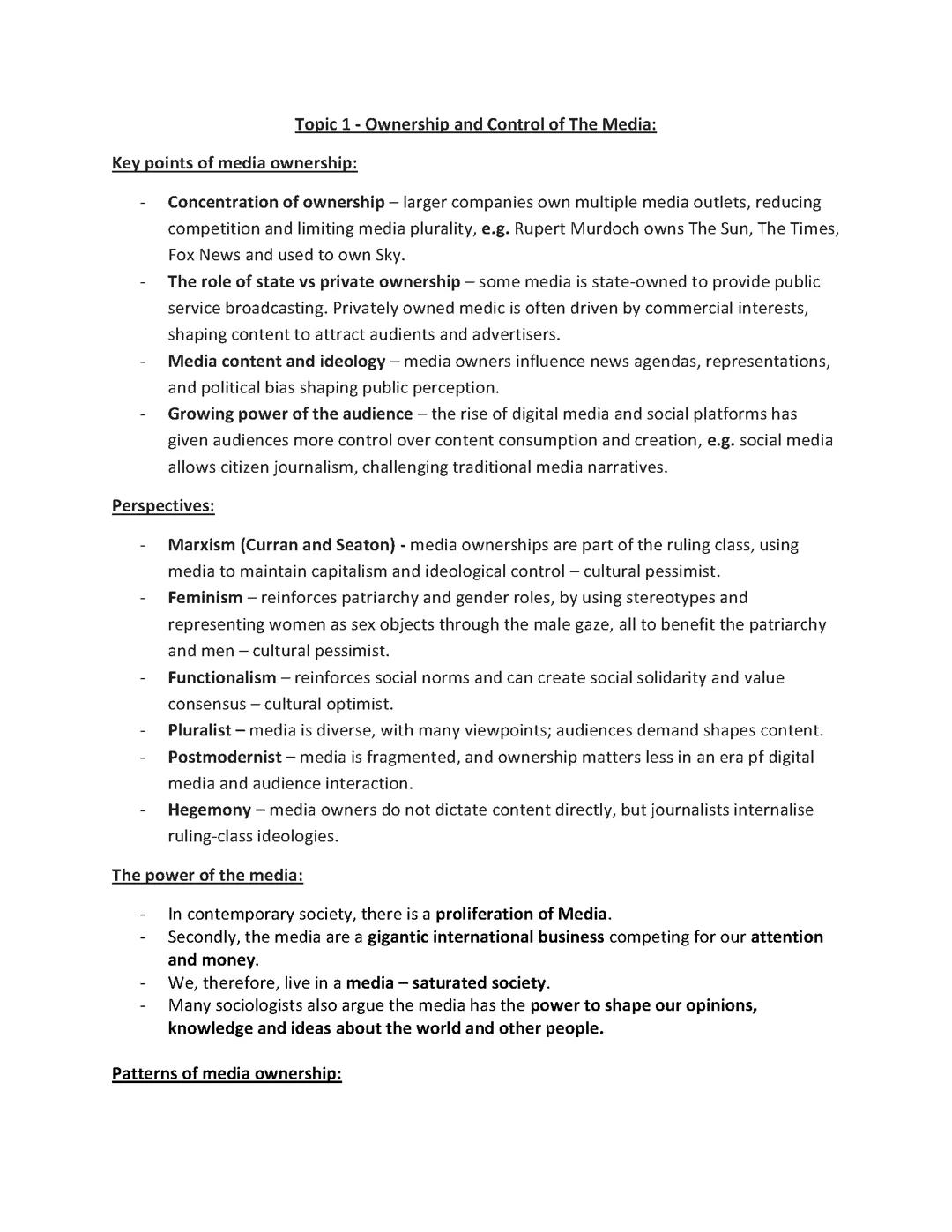 Ownership and Control of The Media: