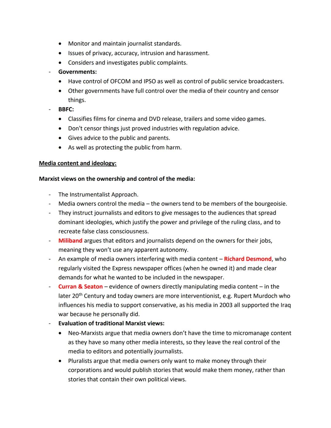--- OCR Start ---
Topic 1 - Ownership and Control of The Media:
Key points of media ownership:
Concentration of ownership - larger companies