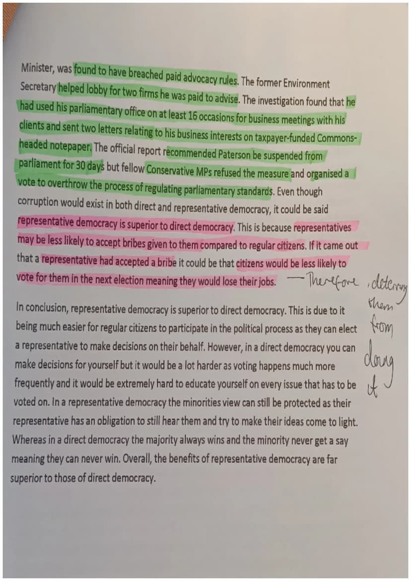 Democracy Essay
Q: The benefits of direct democracy are far superior to those for
representative democracy
Democracy is defined as 'rule by 
