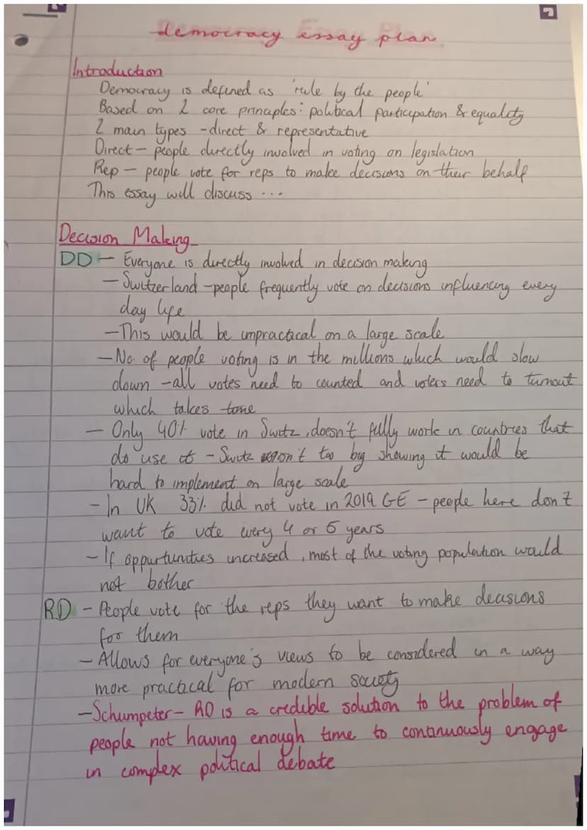 Democracy Essay
Q: The benefits of direct democracy are far superior to those for
representative democracy
Democracy is defined as 'rule by 