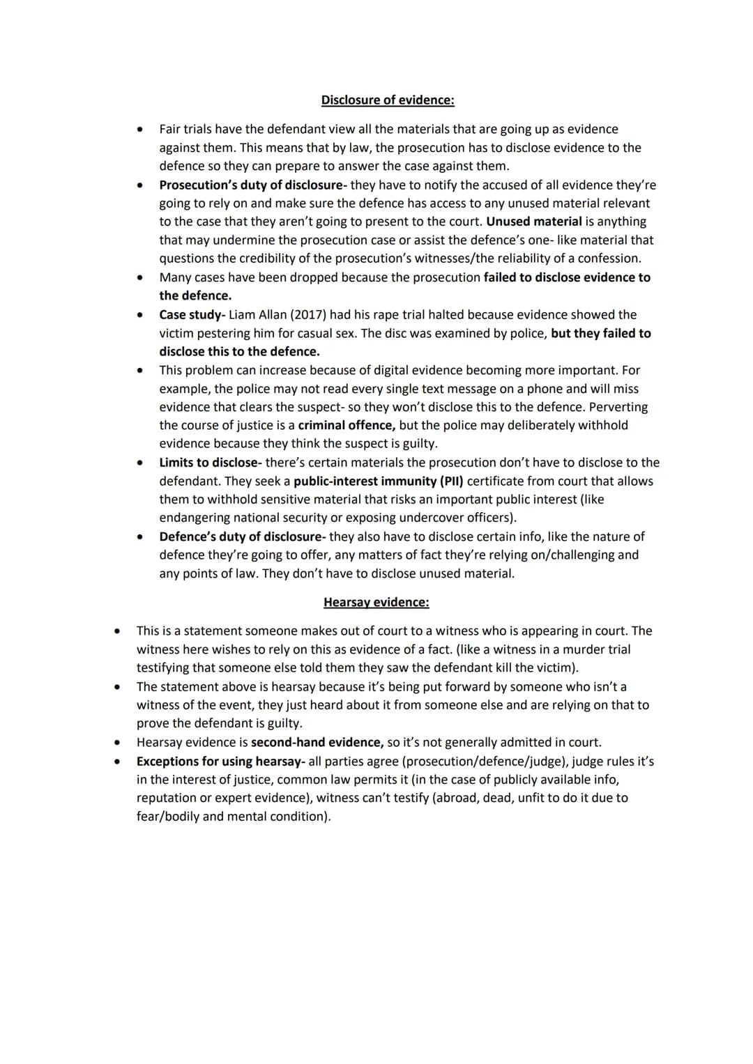 AC 2.3: Understand the rules in relation to the use of evidence in criminal cases.
Relevance and admissibility:
Both the prosecution and def