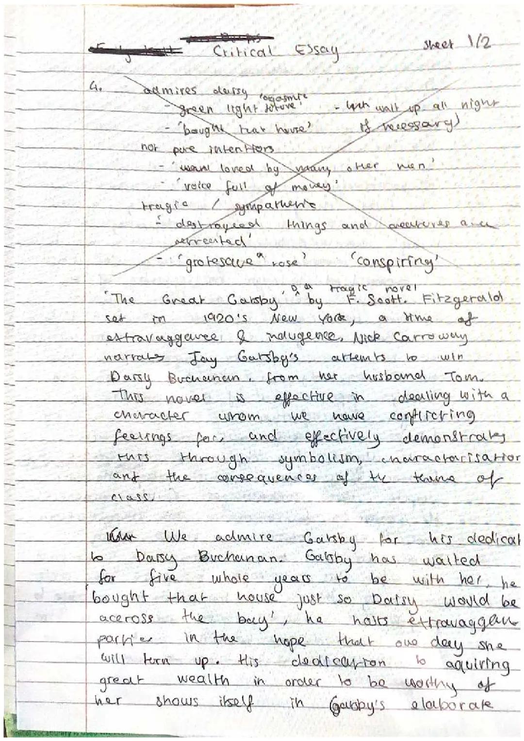 Higher English Great Gatsby Essay PDF with Key Scene & Conflicting Feelings