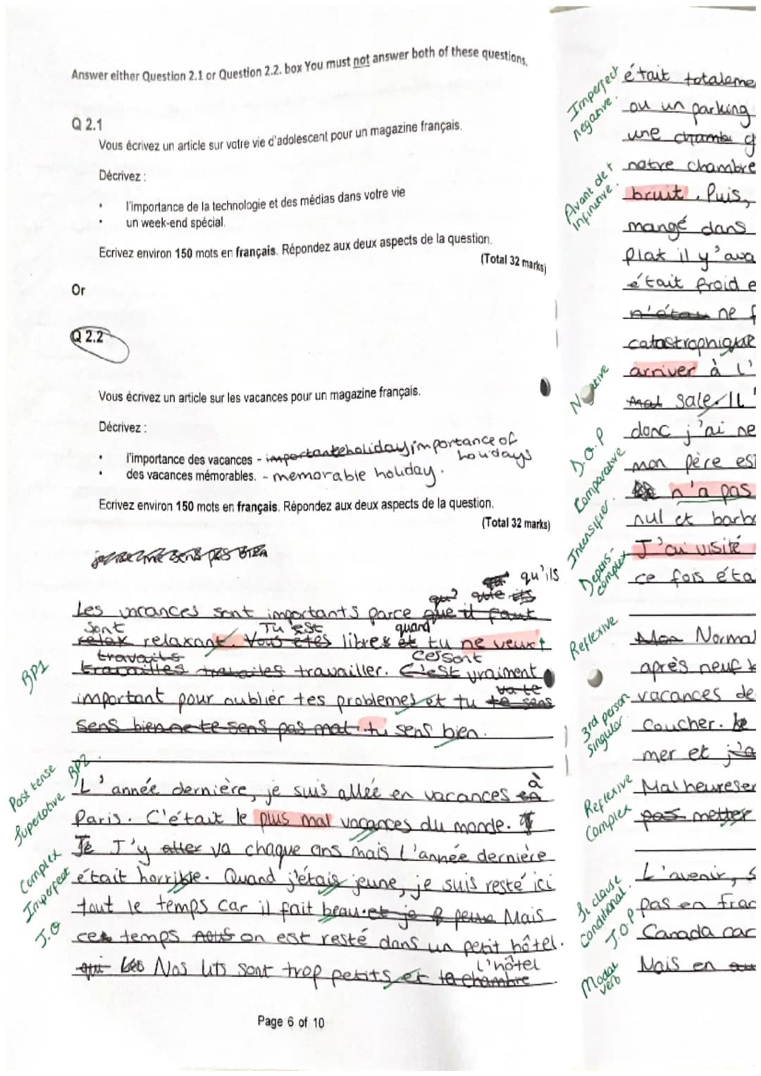 Pres.
tense
J.O.
Answer either Question 1.1 or Question 1.2. box You must not answer both of these questions
Gérondy
Reflexive
Either
Q1.1
V