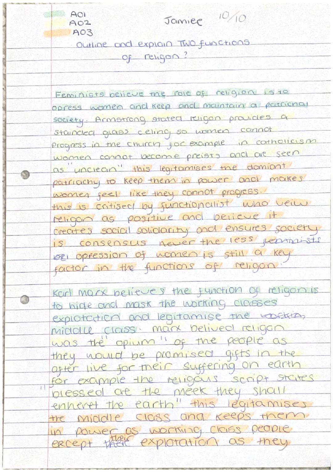 Functions Of Religion 10/10 Response 