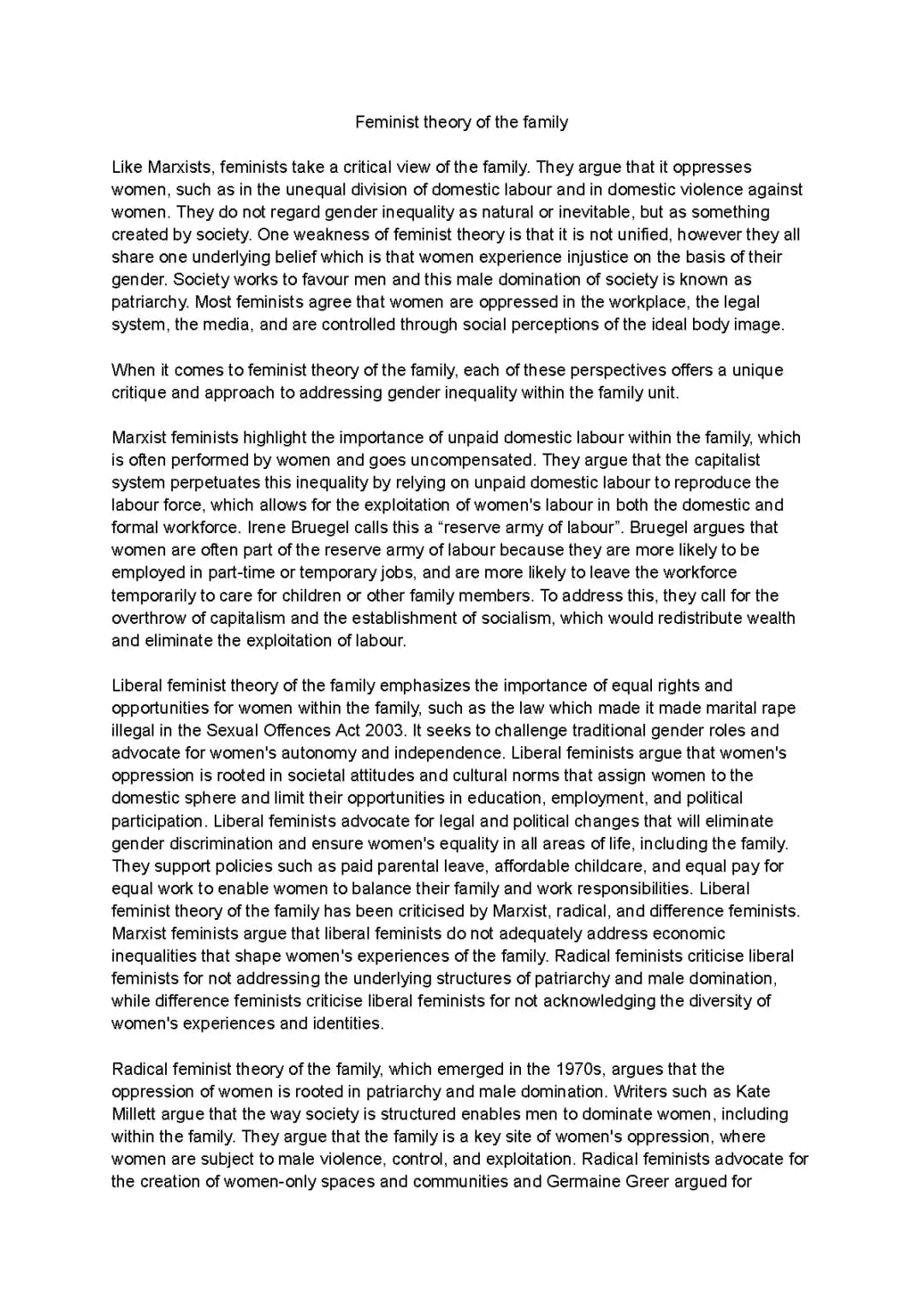 feminist family theory essay plan x