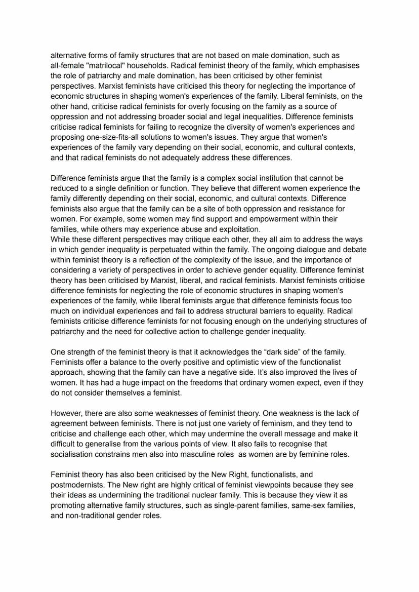 Feminist theory of the family
Like Marxists, feminists take a critical view of the family. They argue that it oppresses
women, such as in th