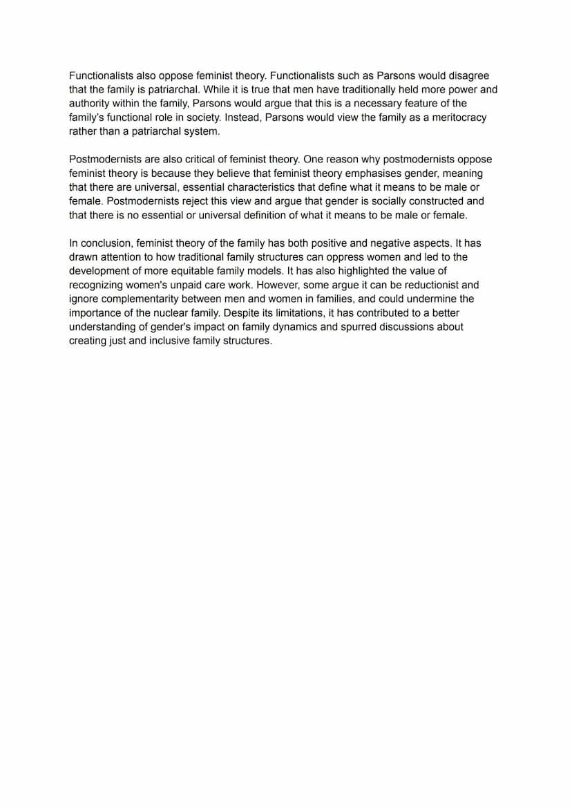 Feminist theory of the family
Like Marxists, feminists take a critical view of the family. They argue that it oppresses
women, such as in th