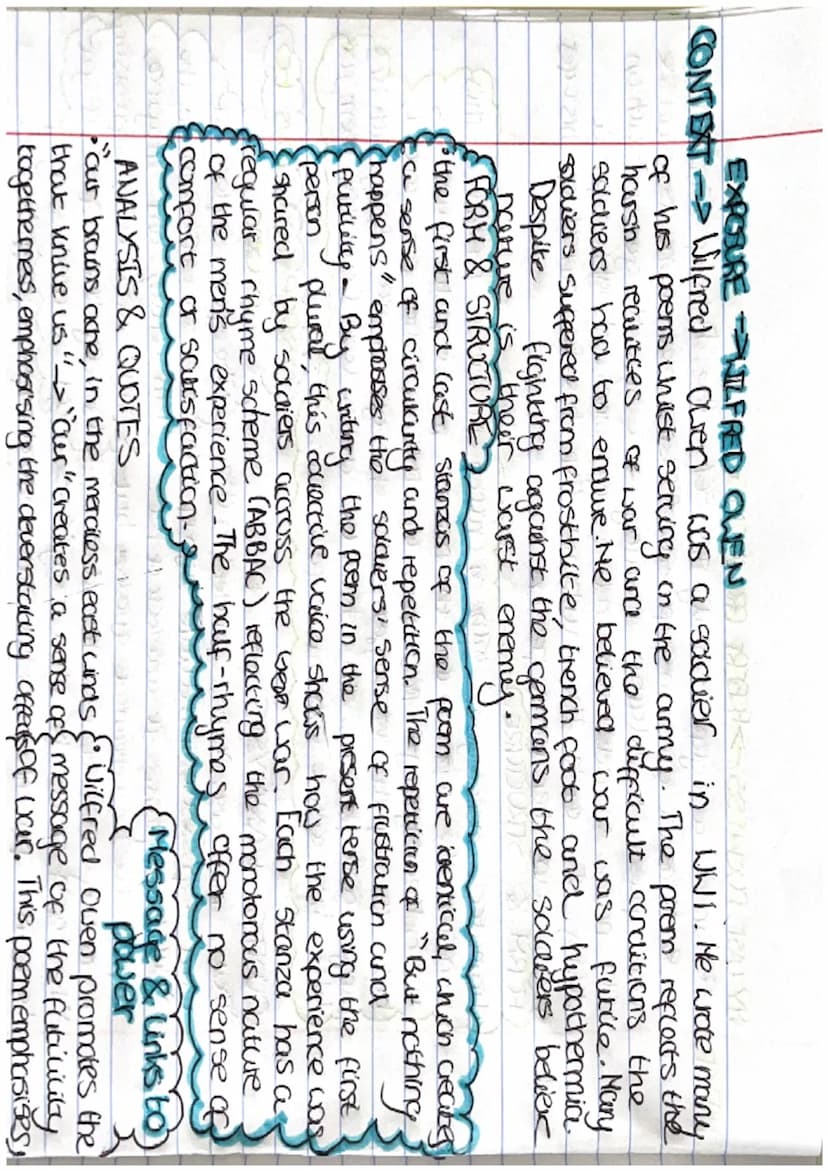 EXPOSURE WILFRED OWEN
CONTEXT Wilfred Owen was a sadier in WWI. He wrote many
of his poems whist serving in the army. The prom reflects the
