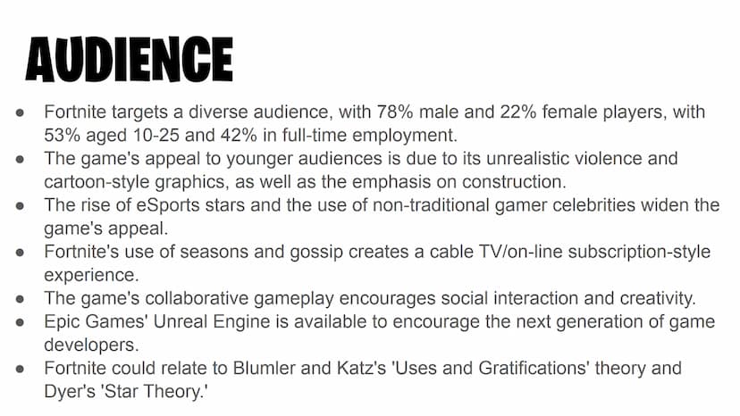 Edugas GCSE Media Studies
FORTNITE CONTEXT
Fortnite franchise produced by Epic Games
Series of multiplayer free-to-play battleground games o