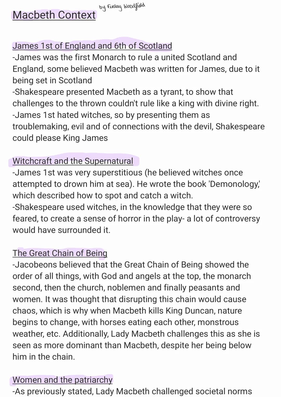 Macbeth Context
by Finlay Woodfield
James 1st of England and 6th of Scotland
-James was the first Monarch to rule a united Scotland and
Engl
