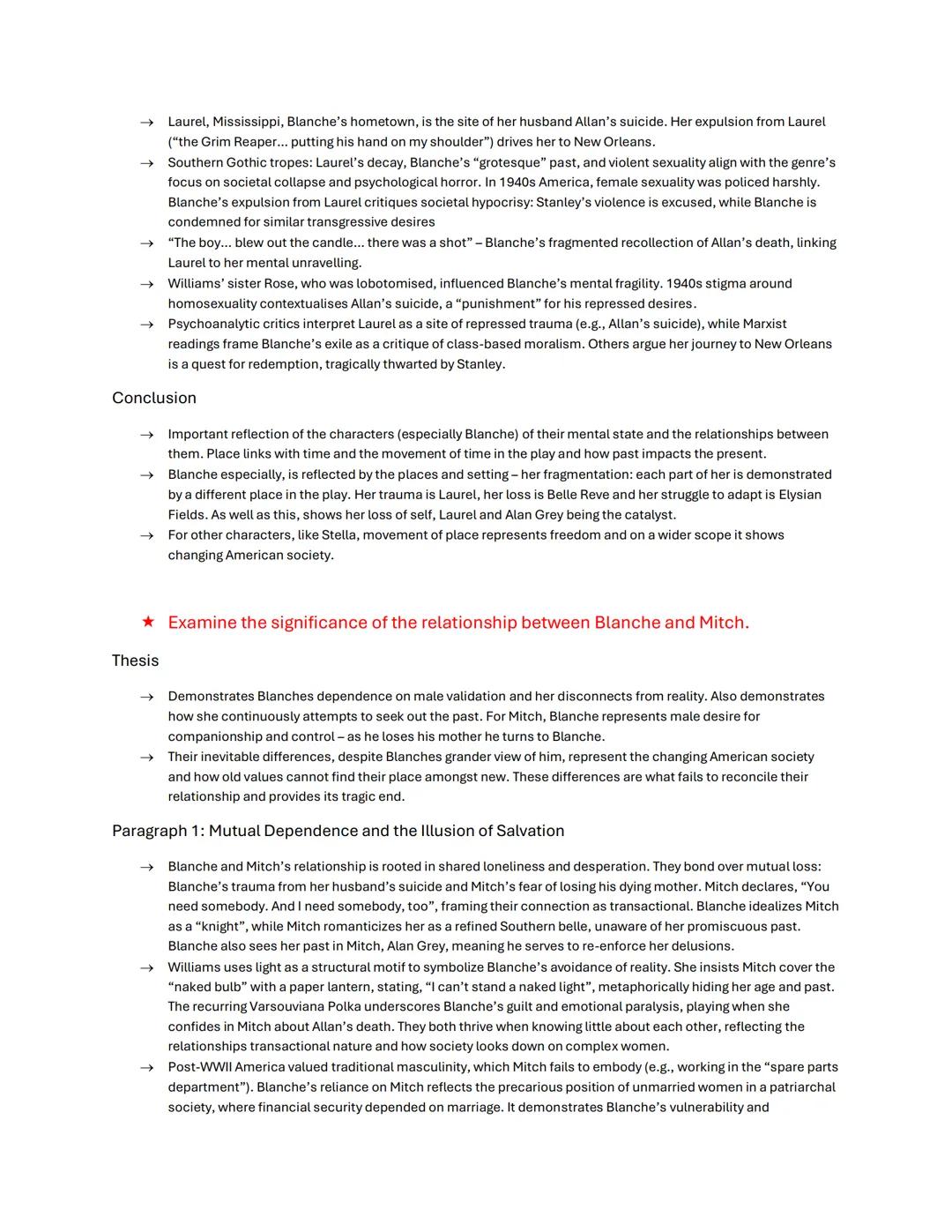 English Literature Essay Plans
A Streetcar Named Desire
★ Examine the significance of places in A Streetcar Named Desire
Thesis
→ Psychologi