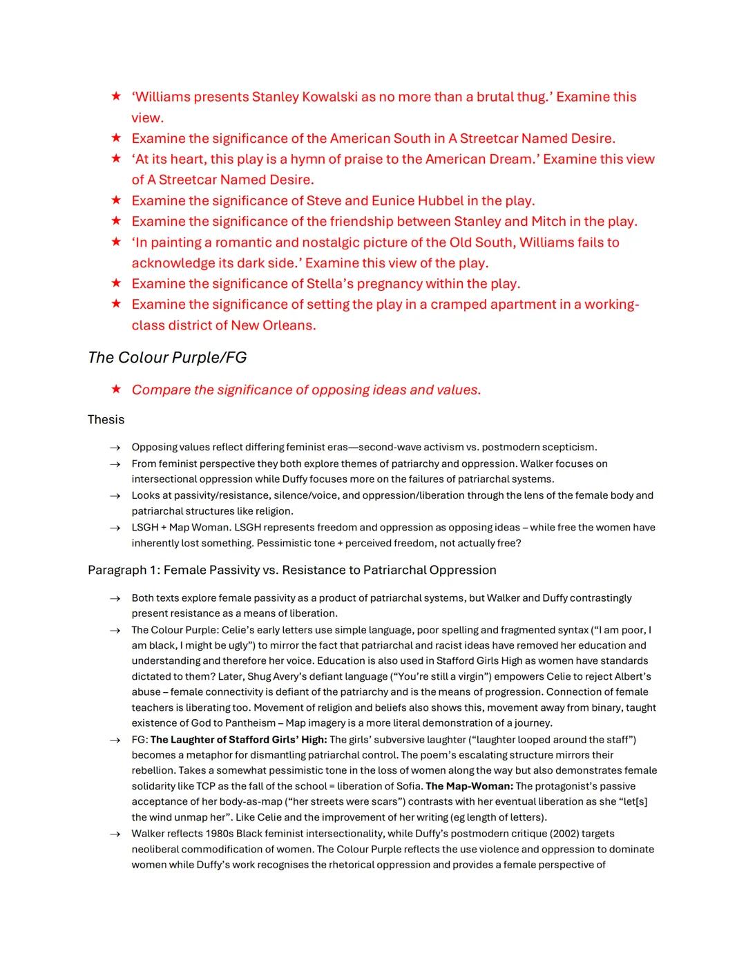 English Literature Essay Plans
A Streetcar Named Desire
★ Examine the significance of places in A Streetcar Named Desire
Thesis
→ Psychologi