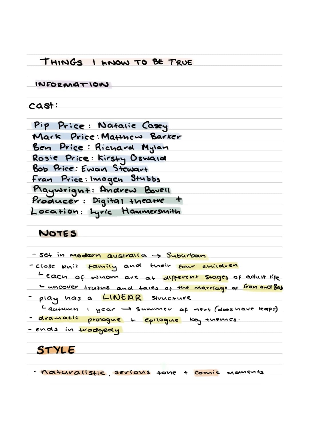 Things I Know to Be True - Plot Summary, Cast, and Key Moments for GCSE Drama