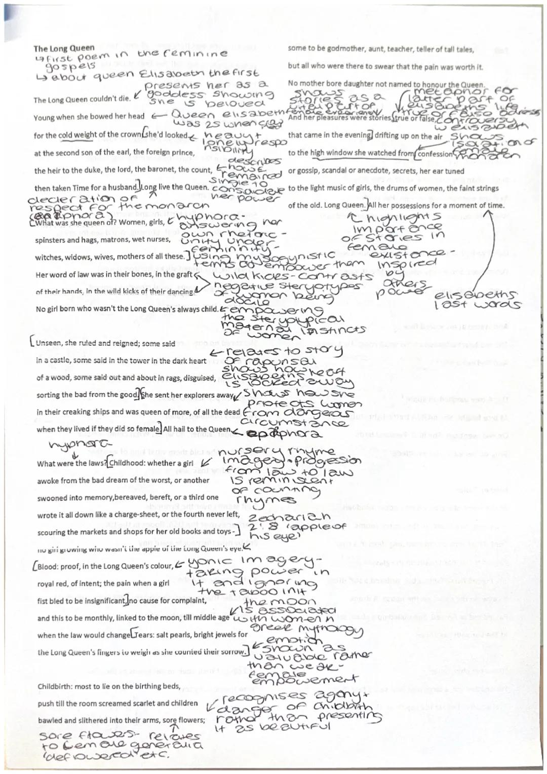 the feminine gospels- the long queen & Tall- Carol Anne Duffy