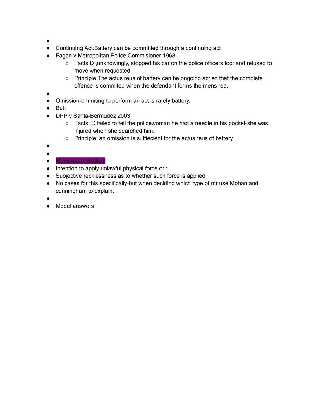 ●
●
●
●
●
●
●
Assault and Battery (s.39 Criminal Justice Act 1988)
ASSAULT-no force/no touching
What is the actus reus for assault?→an act o