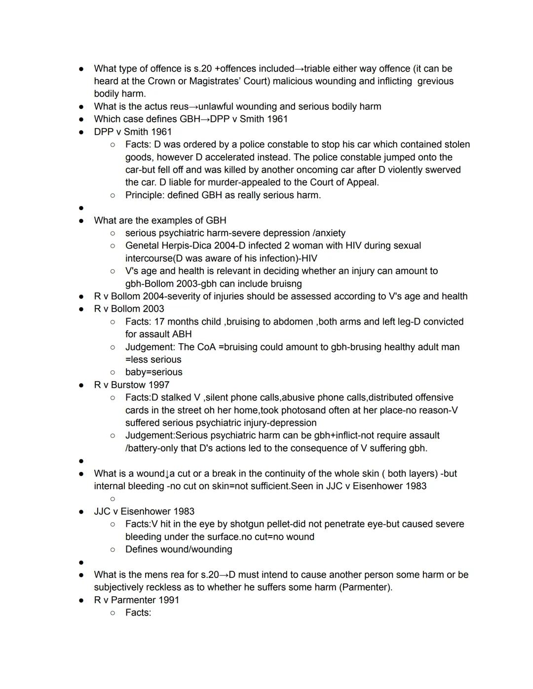 ●
●
●
●
●
●
●
Assault and Battery (s.39 Criminal Justice Act 1988)
ASSAULT-no force/no touching
What is the actus reus for assault?→an act o