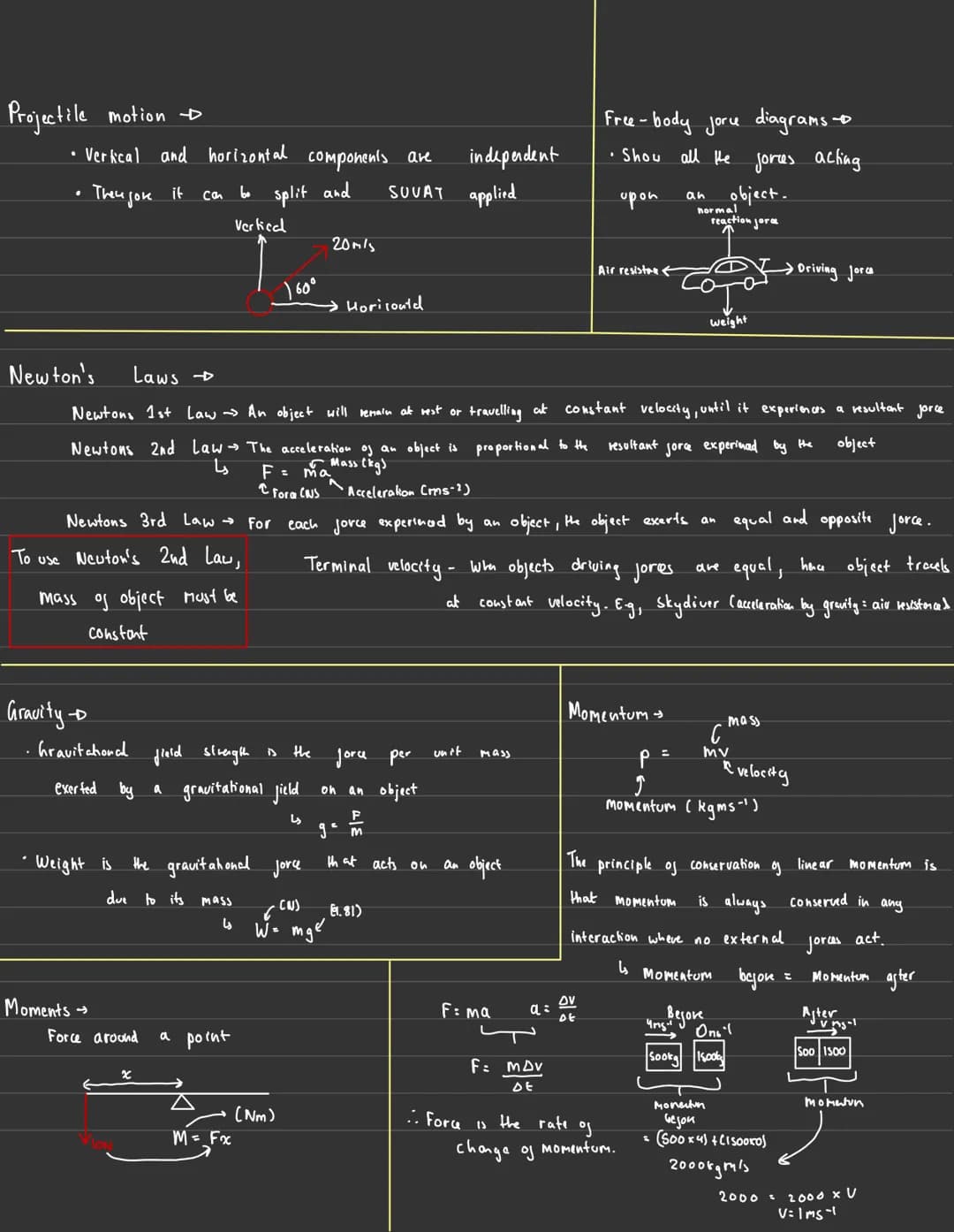 <h2 id="mechanics">Mechanics</h2>
<h3 id="suvatequations">SUVAT Equations</h3>
<p>The SUVAT equations are used to describe the motion of an 