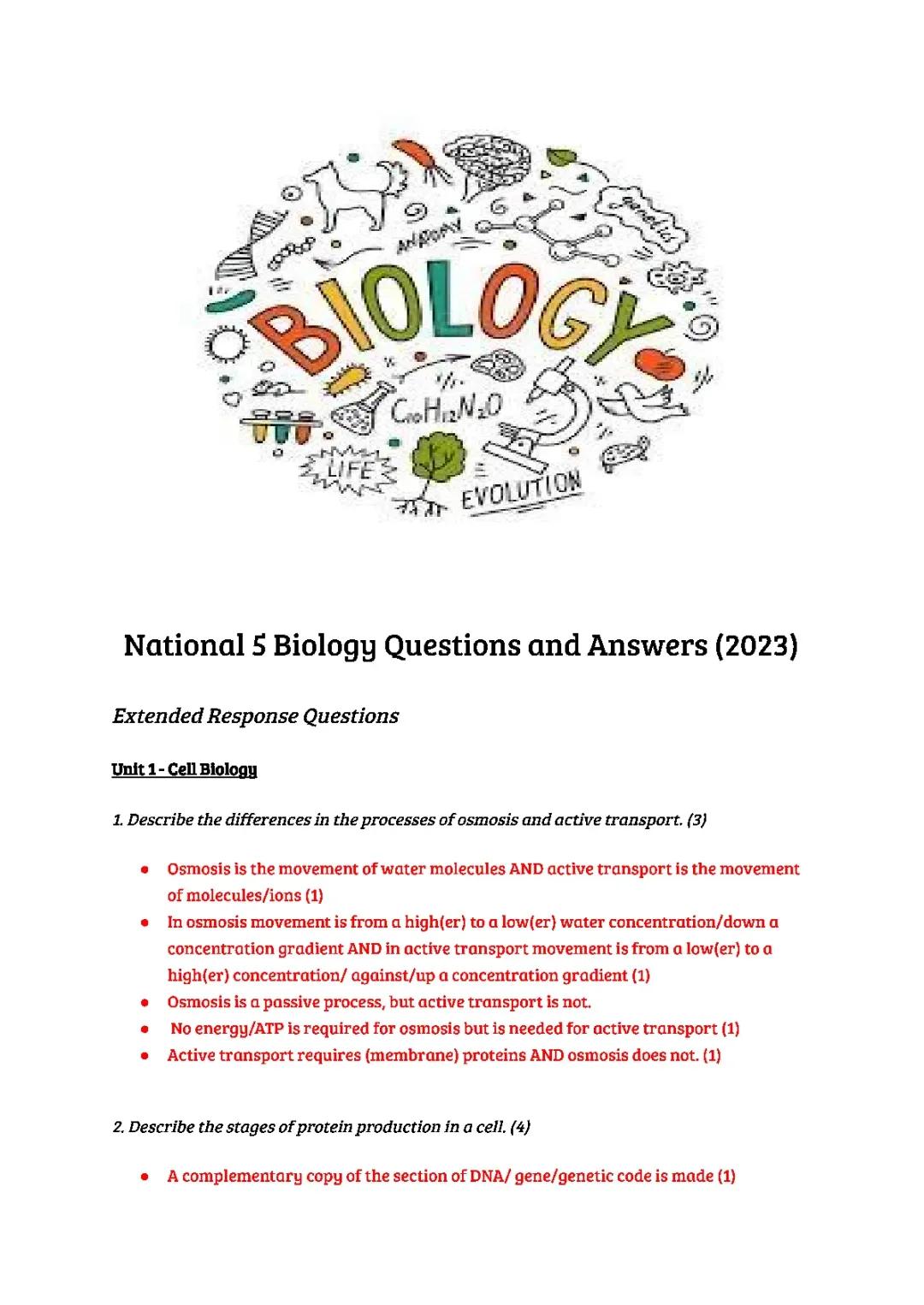 National Five Biology Extended Response Questions and Answers 