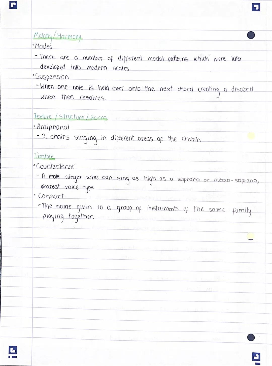 Renaissance 1400-1600

Styles
* Plainchant
 - single line melody, acappella (unaccompanied), modes, latin, melismatic,
 voice in unison.
* M