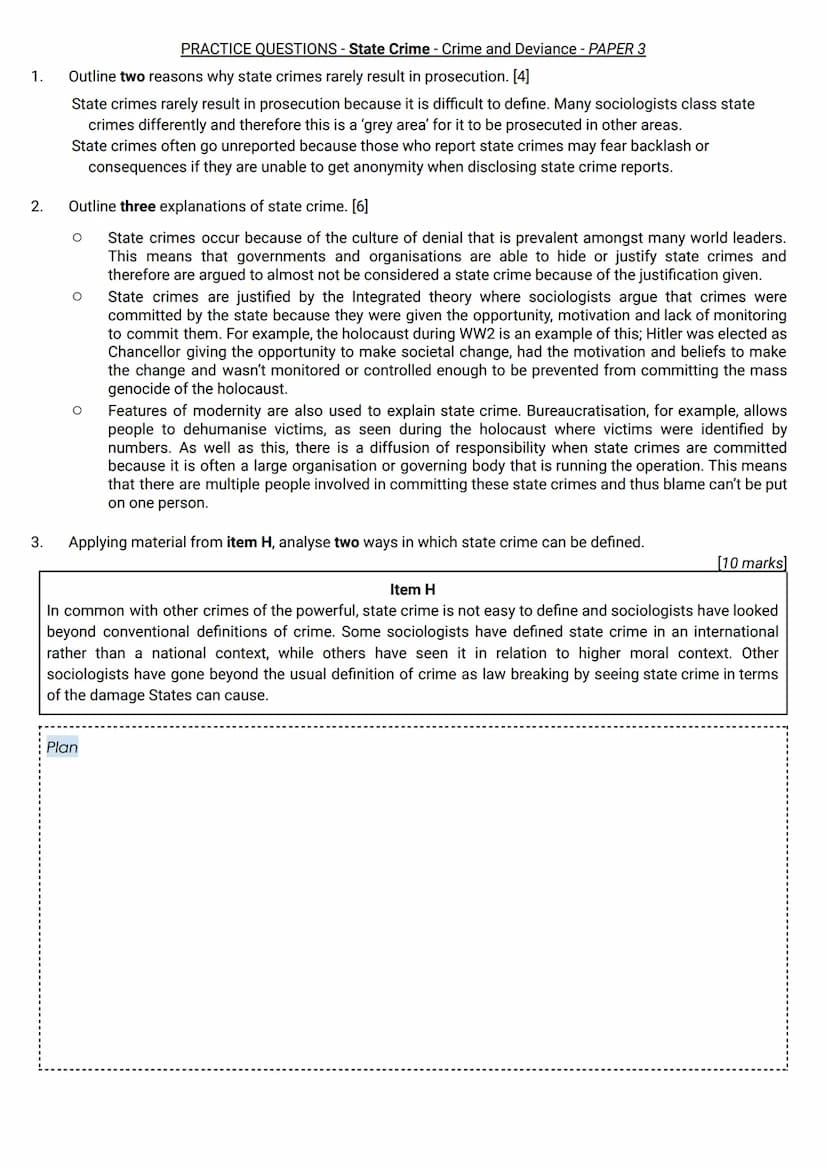 LESSON 20
However other Sociologists have put forward definitions based around:
● Domestic law - Chambliss
●
Green and Ward (2005) define st