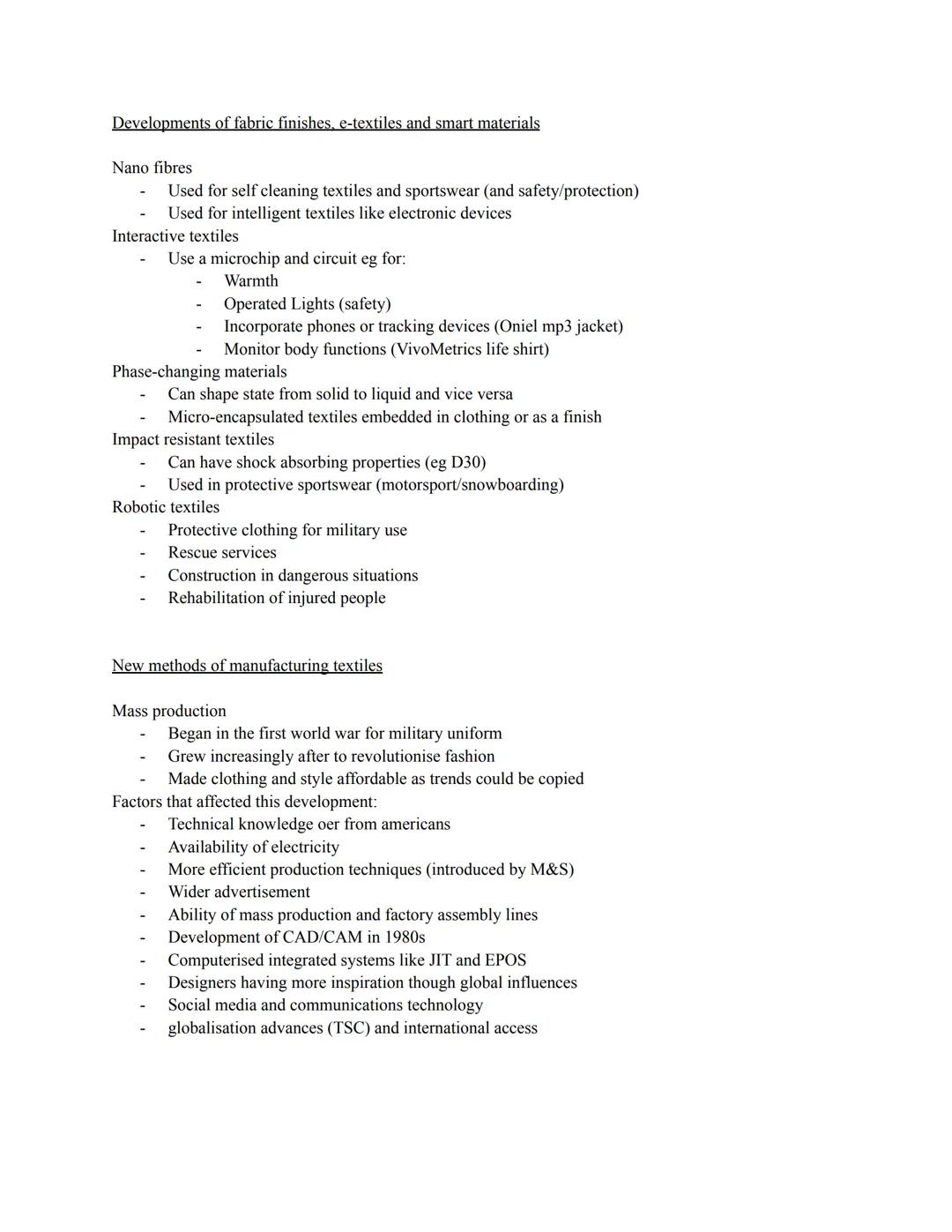 AQA A level fashion & textiles
Paper 2
2.3
Developments in technology
Product Life Cycle
Social, moral and ethical issues Regenerated and sy