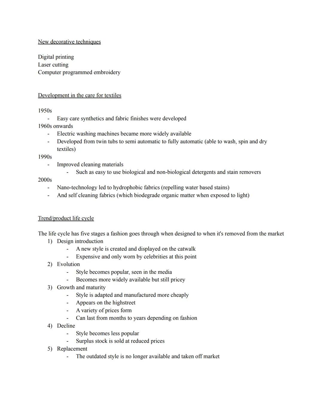AQA A level fashion & textiles
Paper 2
2.3
Developments in technology
Product Life Cycle
Social, moral and ethical issues Regenerated and sy